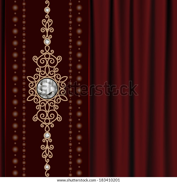 Vintage gold jewelry on red drapery background,
vector eps10