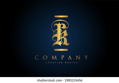 vintage gold K alphabet letter icon logo for company and business. Brading and lettering with creative golden design