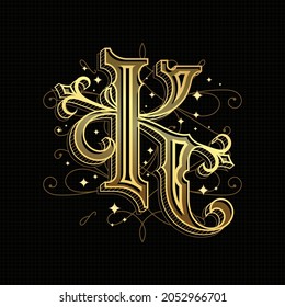 vintage gold letter k vector