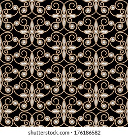 Vintage gold ornament, vector jewelry seamless pattern with diamonds, eps10