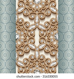 Vintage gold ornament, vector jewelry seamless pattern with diamonds, eps10