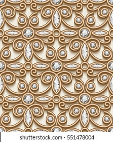 Vintage gold ornament, vector jewelry seamless pattern with diamonds, eps10