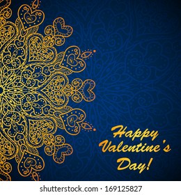 Vintage gold ornamental valentines day vector background 