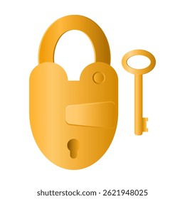 Vintage Gold Padlock and Key Vector. Vintage Padlock and Key Icon on White Background.