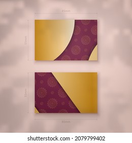 Vintage gold pattern burgundy business card for your brand.