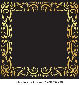 Vintage gold pattern frame on a black background