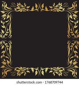 Vintage gold pattern frame on a black background