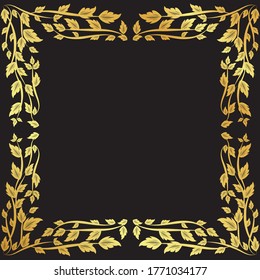 Vintage gold pattern frame on a black background
