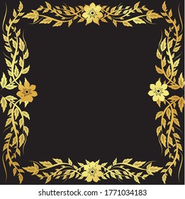 Vintage gold pattern frame on a black background
