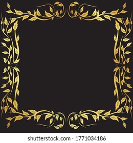 Vintage gold pattern frame on a black background
