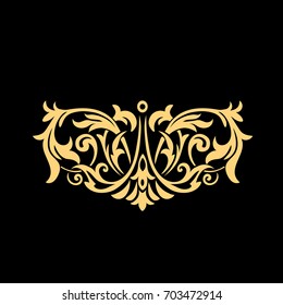 Patrones de oro vintage para la decoración de tarjetas de felicitación de boda en un fondo negro.