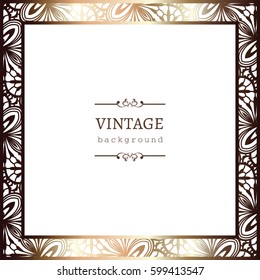 Vintage gold photo frame with ornamental border, vector greeting card or invitation design