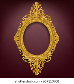 vintage gold picture frame on red vintage wall