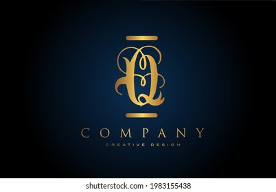 vintage gold Q alphabet letter icon logo for company and business. Brading and lettering with creative golden design