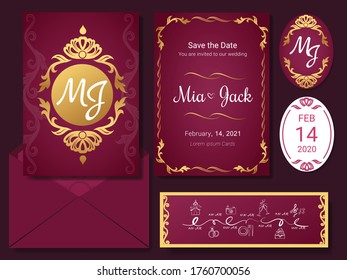Vintage gold rectangle frame Luxury with floral corner decoration, vector wedding invitation or name card template, Poster, page, banner, brochure, template. Vector illustration.