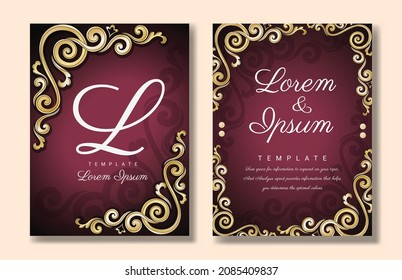 Vintage gold rectangle frame Luxury with floral corner decoration, vector wedding invitation or name card template, Poster, page, banner, brochure, template. Vector illustration.