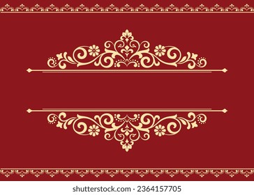 Vintage gold and red element. Graphic vector design. Damask graphic ornament