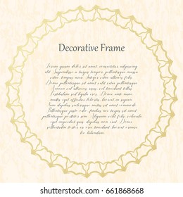 Vintage gold round frame on a textural background. Vector illustration.