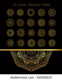  Conjunto de patrones de redondeo dorado vintage.  Marco del círculo dorado ornamental