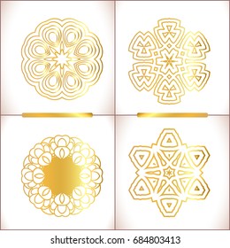 Vintage gold round pattern set.Gold mandala on white background. Ethnic vintage pattern Islamic design 