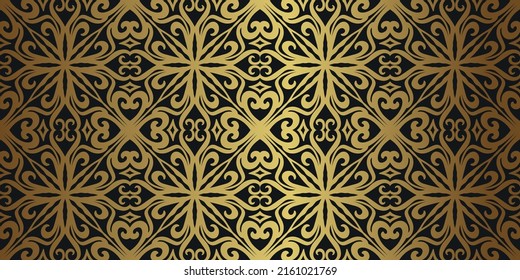 Oro vintage Patrón de Seamless con adorno barroco. Diseño de fondo de vectores de lujo para papel, cubierta, tela, decoración interior