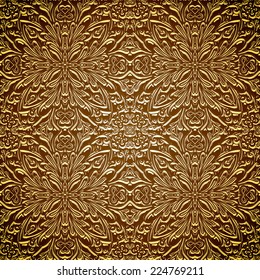 Vintage gold seamless pattern, ornamental vector background