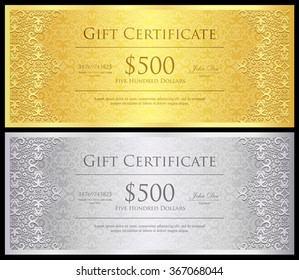 Vintage gold and silver gift certificate with lace decoration