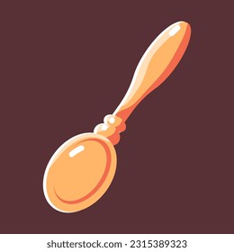 Vintage gold spoon vector cartoon illustration isolated on background.