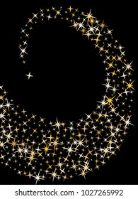 Vintage gold star dust sparkle vector background. Glitter confetti, shining sparkles pattern design on black. Glittering gold stars vector, tinsel lights background. Poster backdrop.