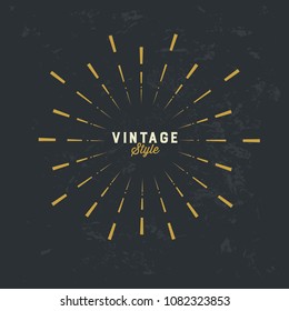 Vintage gold sunburst vector design element on grunge dark background