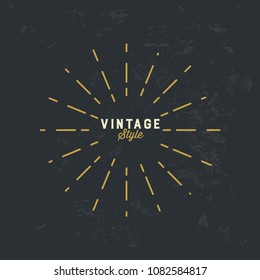 Vintage gold sunburst vector design element on grunge dark background