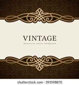 Vintage gold vector background, divider, header, gold frame with vintage flourish border