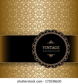 Vintage gold vector background with ornamental label, eps10