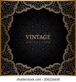 Vintage gold vector background, square ornamental lace frame