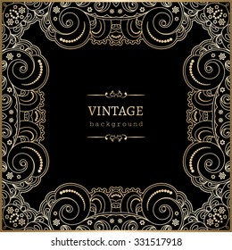 Vintage gold vector background, square ornamental lace frame