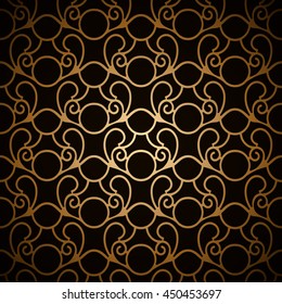 Vintage gold vector background, swirly lattice pattern