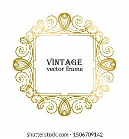 Vintage gold vector frame. Decorative ornament border isolated on white background. 