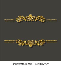 Vintage gold vector frame. Retro glitter golden border with drop shadow