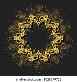 Vintage gold vector frame. Retro glitter golden border with drop shadow