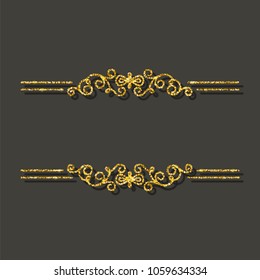 Vintage gold vector frame. Retro glitter golden border with drop shadow