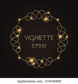 Vintage Gold Vignette. Calligraphic Design. Textured Shining Elements. VIP Card Detail. Monogram Flame. Vector illustration 