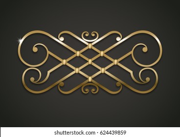 Vintage gold vignette or forged lattice, interior decor. Vector graphics