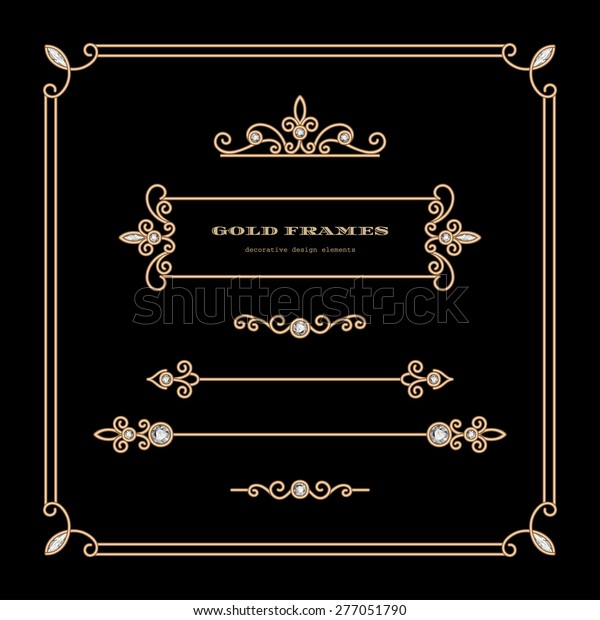 Vintage gold vignettes and\
dividers in square frame, vector set of decorative design elements\
