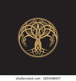 vintage golden abstract intertwined tree vector icon