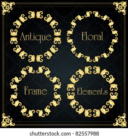 Vintage golden antique frames and elements illustration