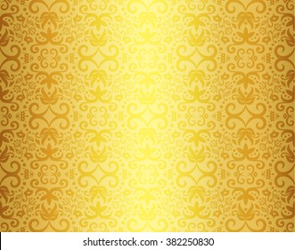 Vintage golden background with damask ornament pattern