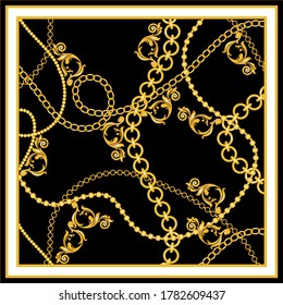 Vintage golden baroque chains pattern.Vector patch for print,fabric,scarf design.