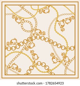 Vintage golden baroque chains pattern.Vector patch for print,fabric,scarf design.