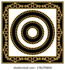 Vintage golden baroque chains pattern.Vector patch for print,fabric,scarf design.