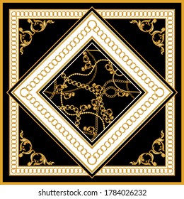 Vintage golden baroque chains pattern.Vector patch for print,fabric,scarf design.